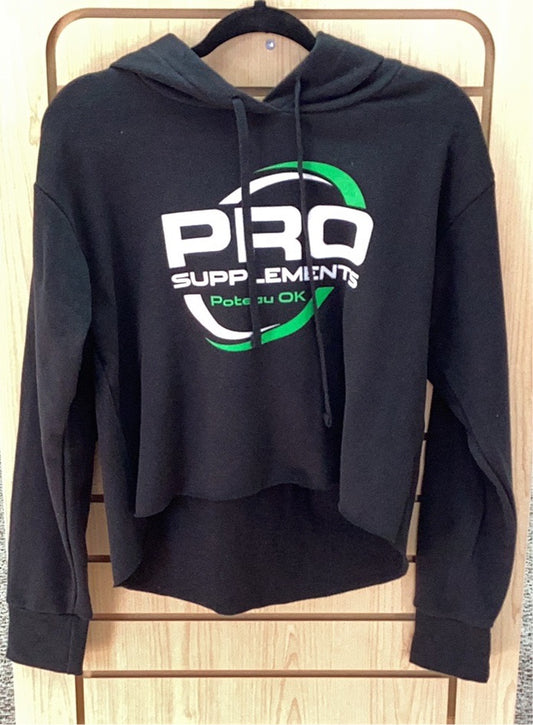 HOODIE CROP TOP BLACK w WHITE/GREEN LOGO