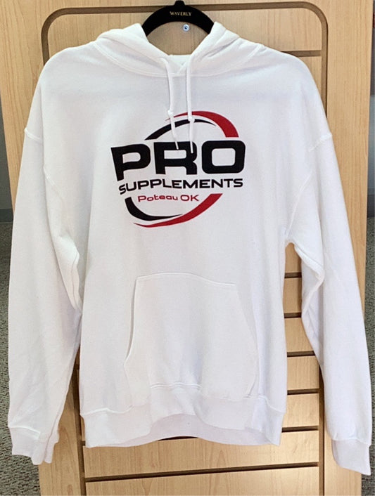HOODIE WHITE w BLACK/RED LOGO